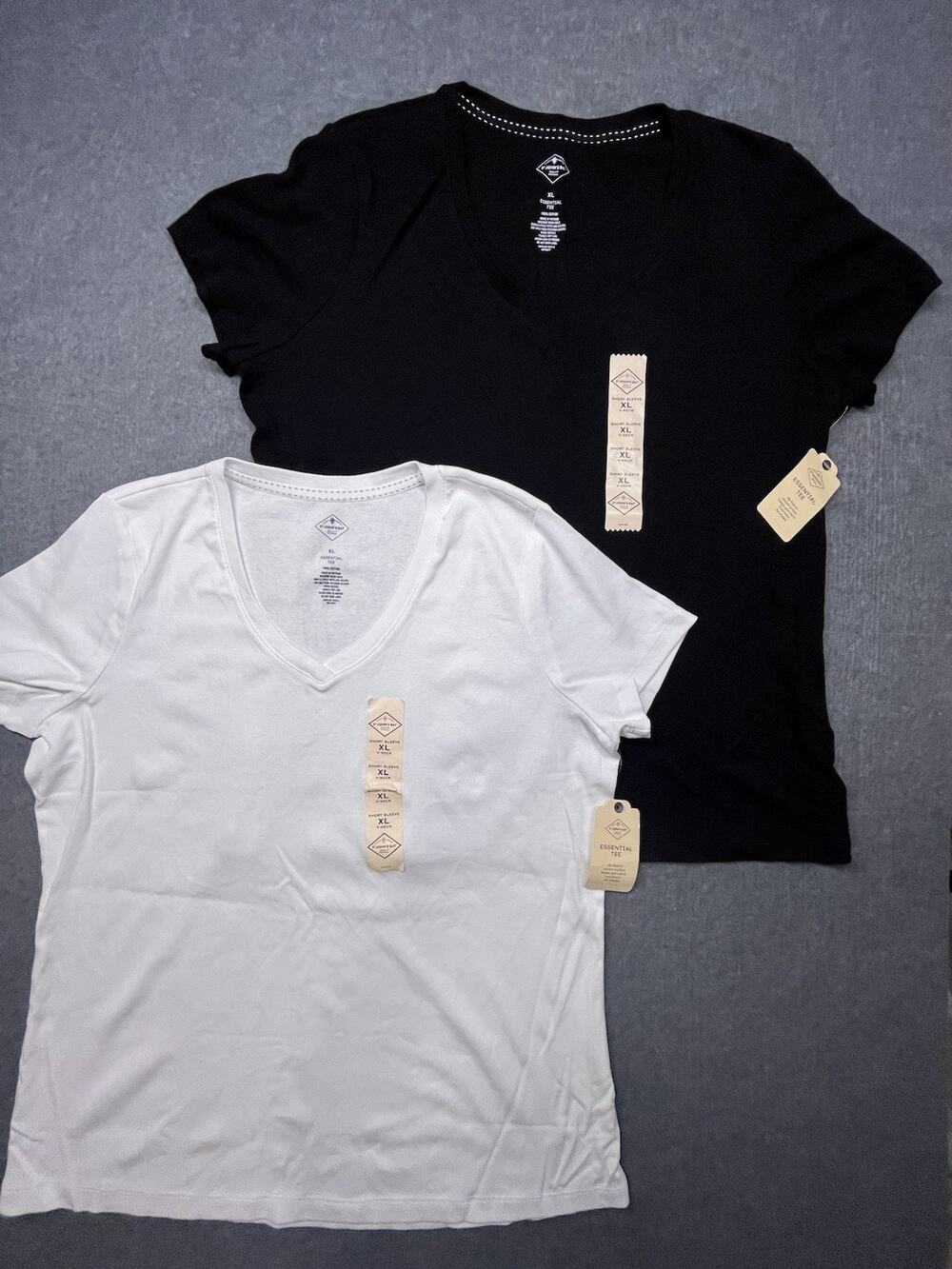 LOT of 2!! NWT ST JOHN'S BAY Essential Tee XL V Neck Black White 100% Cotton